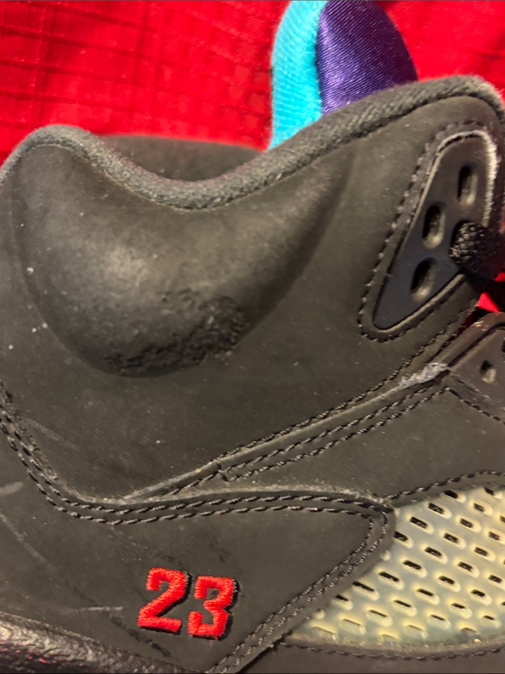 Boy’s Size 7 Y NIKE AIR JORDAN 5 RETRO TOP 3 Fire Red Metallic Grape SHOES - Picture 9 of 11
